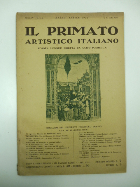 Il primato artistico italiano. Rivista mensile diretta da Guido Podrecca, anno IV, n. 3-4, marzo-aprile 1922